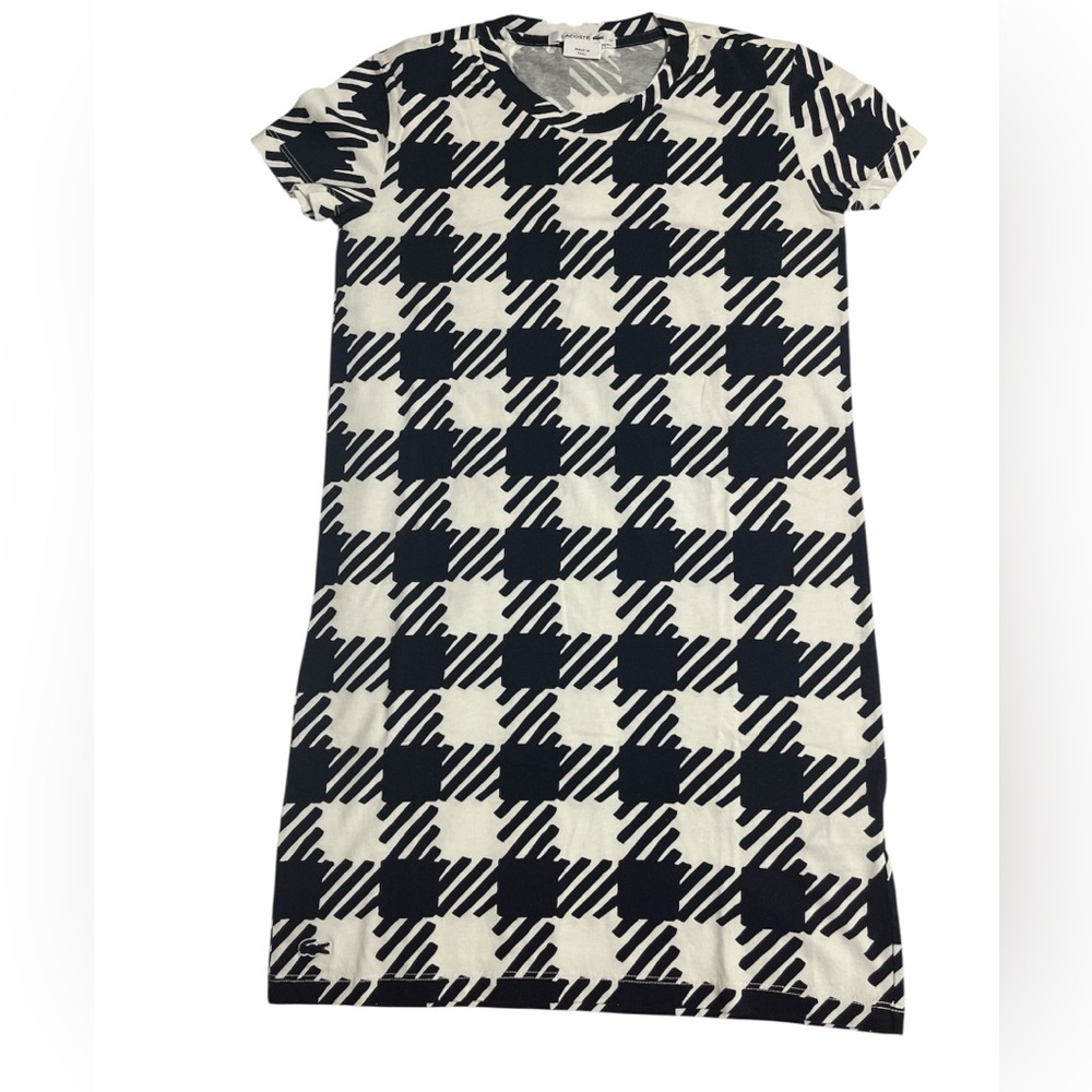 Lacoste Black and White Mini  T-shirt Dress with Crew Neck